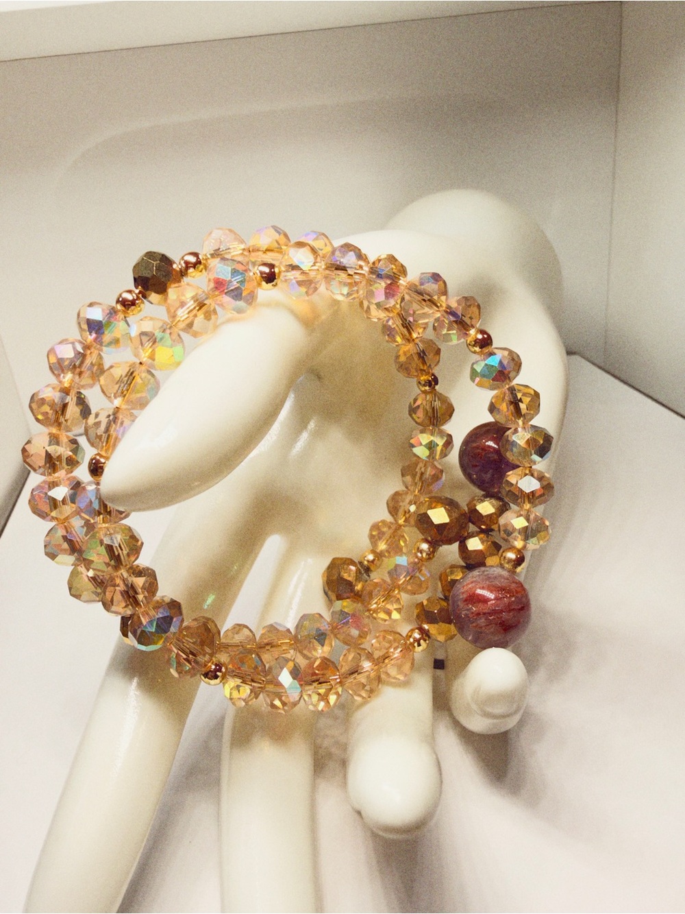 Crystal wire Bracelets with Gold-Tone Accent Beads